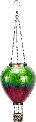 Northpoint LED Solar Laterne Heißluftballon Windlicht Metall-Gestell Kunststoff Außenbereich Dekoration Garten Solarpanel Grün Lila