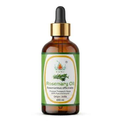 Image of KUNJ Rosemary Oil for Hair Growth & Hair Fall Control - 100ml | 100% Pure & Natural Undiluted Rosemary Essential Oil | Promotes Thick Hair, Scalp Nourishment, Dandruff Care | Steam Distilled