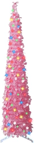 WINOK 5 FT Collapsible Artificial Christmas Tree with 100 Lights (Pink)
