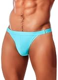 MIZOK Men's Sexy Solid Bikini Swimsuit Swimwear Quick Dry Low Rise Swim Briefs with Metal Buckle Ring Sky Bule XL