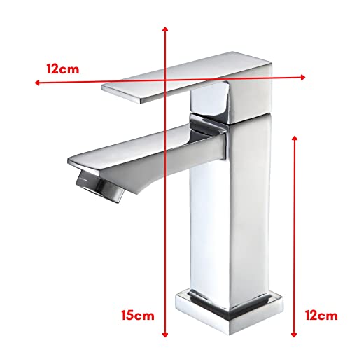 Torneira Banheiro Lavabo Fria Quadrada 1/4 Volta Luxo Cromada, Metal, Inox Aço, Premium, Gourmet, Ba