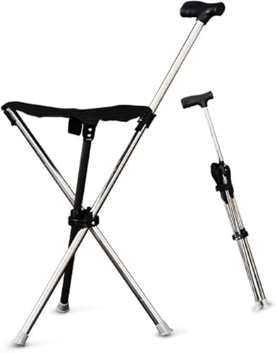 Taburete plegable con bastón 2 en 1 ligero y taburete portátil, base de trípode plegable, bastón con asiento, bastón plegable para ancianos, bastón y taburete unisex 2 en 1 Taburete plegable con bastón 2 en 1 ligero y taburete portátil, base de trípode plegable, bastón con asiento, bastón plegable para ancianos, bastón y taburete unisex 2 en 1