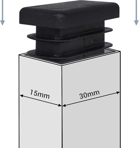 Image of (Pack of 10) Rectangular Plastic Plugs 19 /32 inch x 1-3 /16 inch (15 x 30 mm), Matt Tube Inserts, Fence Post Caps, Jet Black RAL 9005