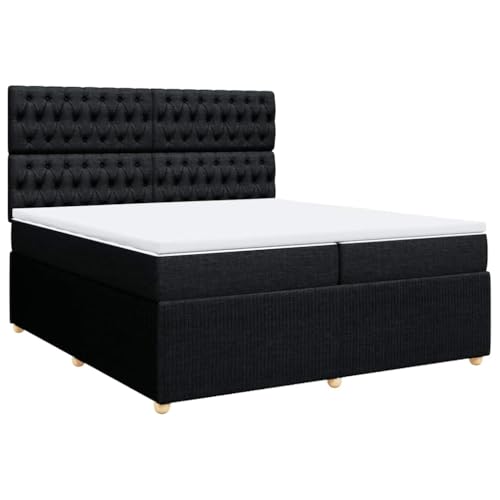 vidaXL Cama Box Spring con colchón Tela Negro 200x200 cm