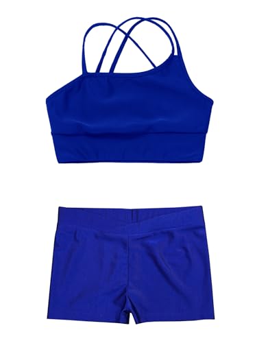 Kids Girls 2 Piece Dance Outfits Gymnastics Crop Top with Booty Shorts Sport Tracksuit Swimsuit Clothing3