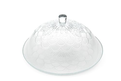 Excelsa Daisy Piatti a Servire con Campana, Vetro, Diametro 30,5 cm., Decoro in Rilievo