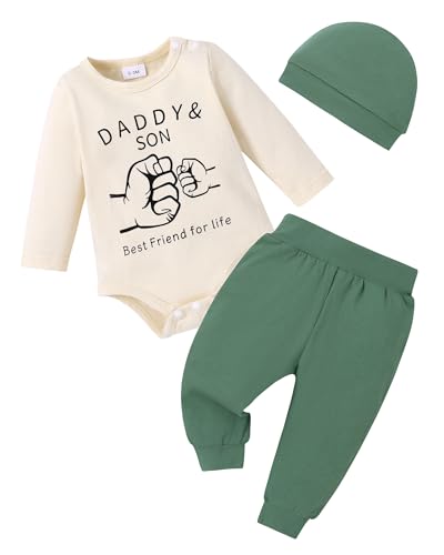 Image of YALLET Baby Boy Clothes Newborn Infant Boy Outfits 3PCS Letter Print/Solid Color Rompe Pants Hat Fall Winter Clothing 0-18M