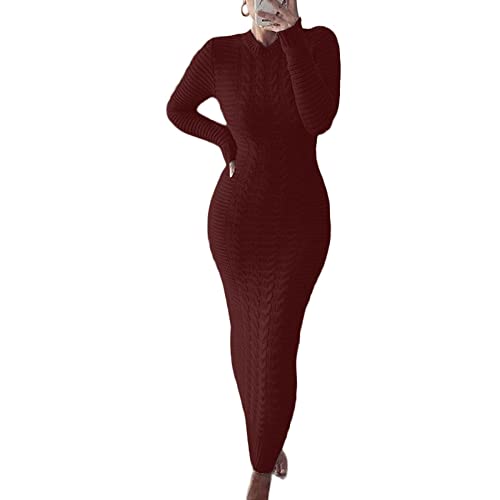 Image of chouyatou Women's Sexy Crewneck Long Sleeve Cable Knit Bodycon Maxi Pullover Sweater Dress