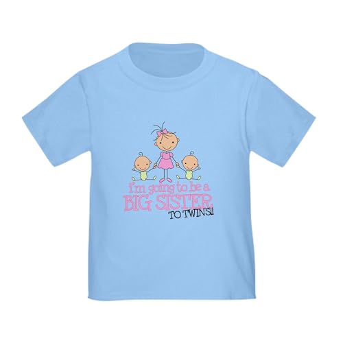 CafePress Big Sister to Twins Toddler T Shirt Toddler Graphic Tee, 100% Cotton Baby Blue
