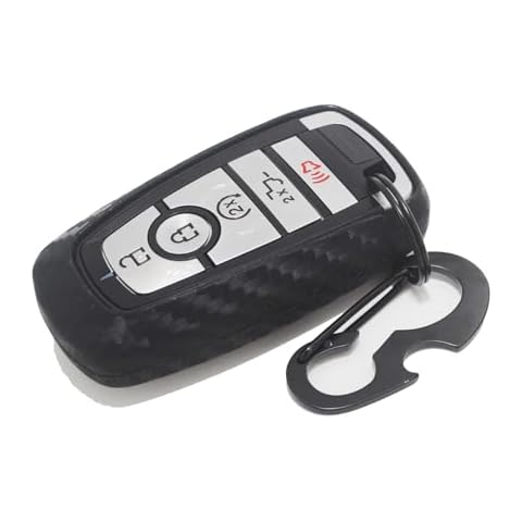 YJMOTOR Soft Silicone Rubber Carbon Fiber Texture Case Key Fob Cover Protector with Keychain for Ford Bronco Mustang Fusion Raptor F150 F250 Explorer Expedition Lincoln Aviator Corsair 2020(Black) Cover
