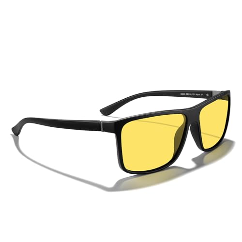 MERRY'S Rectangular Polarized Sports Sunglasses for Men Women Cycling Driving Fishing UV400 Protection S8225, Matte Black Frame/Gray Metal/Night Vision Lens, Lens Width: 58 Millimeters