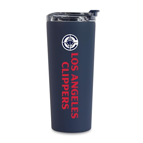 Image of Rico Industries NBA Basketball Los Angeles Clippers Navy 24oz Stainless Steel Tumbler with Lid and Dual Functioning Lid