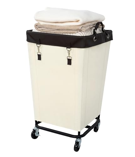 FLYBOX-Laundry-Hamper-with-Wheels-160L-Clothes-Large-Laundry-Basket-with-Steel-Frame-and-Removable-Canvas-Laundry-Bag-Dirty-Cloth-Hamper-for-Home-Closet-Dorm-Bathroom-Laundry-Room-Beige FLYBOX Laundry Hamper with Wheels 160L Clothes Large Laundry Basket with Steel Frame and Removable Canvas Laundry Bag Dirty Cloth Hamper for Home Closet Dorm Bathroom Laundry Room Beige