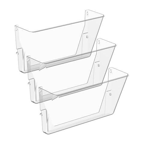 Gawerk 3 Pack Clear Acrylic Single Pocket, Plastic Hanging Wall Mount File Holder for Office Home, Clear Cover