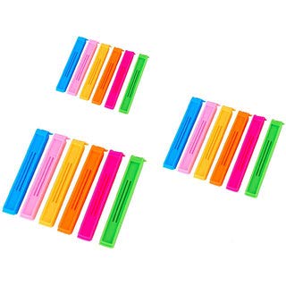 SUNAM 18 Pieces Plastic Seal Clamp Clips for Kitchen to Keep Food Fresh and Avoid from Moisture and Insects (Pink, Green and Blue)