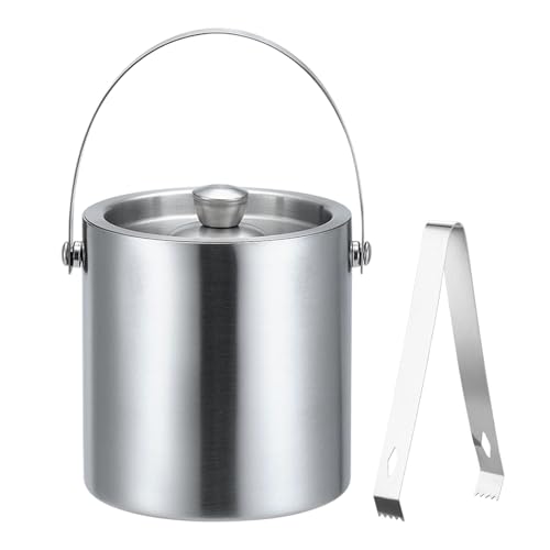 Double Wall Stainless Steel Insulated Ice Bucket with Lid and Tong, 1.6 L Leakproof Ice Container for Home Bars, Restaurants, BBQ, Parties, Clubs, Commercial and Grade Chilling Bucket