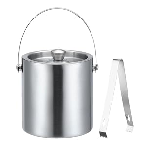 Double Wall Stainless Steel Insulated Ice Bucket with Lid and Tong, 1.6 L Leakproof Ice Container for Home Bars, Restaurants, BBQ, Parties, Clubs, Commercial and Grade Chilling Bucket