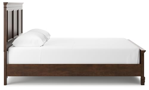 Image of Signature Design by Ashley California King Panel Bed, Brownish Cherry | Hardwood and birch veneer MDF construction with 52-inch headboard, Cal king bed for master bedrooms, Danabrin Series