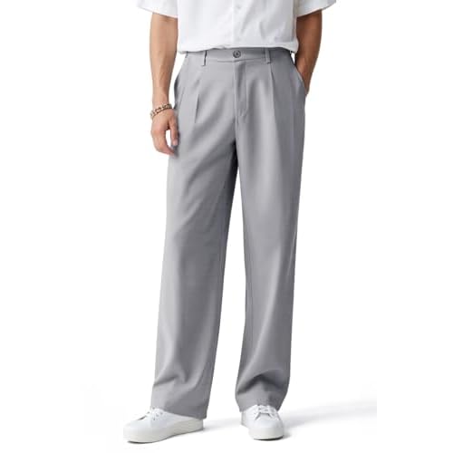 Heyfanee Mens Casual Pants Loose Fit Slacks for Men with Belt Loops 32 Grey 2402