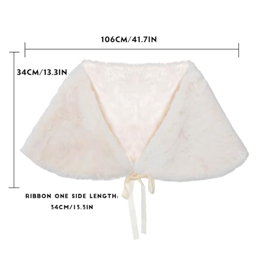 Tgirls Women's Wedding Faux Fur Shawl and Wrap with Ribbon Bridal Fur Stole Fur Scarf for Bride and Bridesmaids3