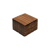 Dolonm Interlocking Solid Wood Deck Tiles, Golden Teak Wood for Flooring Tiles, for Patio Balcony Waterproof Both Indoor and Outdoor Decking Tile Brown Striped 12 x 12 x 0.7 inches Pack of 10