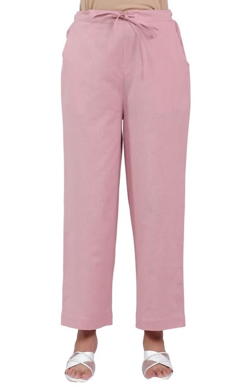Linen Cotton Pink Solid Festival Wear Pant for Women-image-18