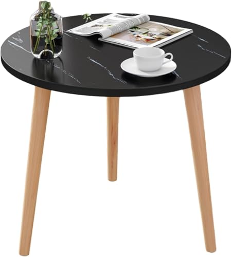 Image of BROWN ART SHOPPEE Coffee Table Faux Marble Design Table Side Table, Round Solid Wood End Table Coffee Table Flower Stand Sofa Side For Living Room Balcony Furniture Decor Corner table-15x15x18 (Black)