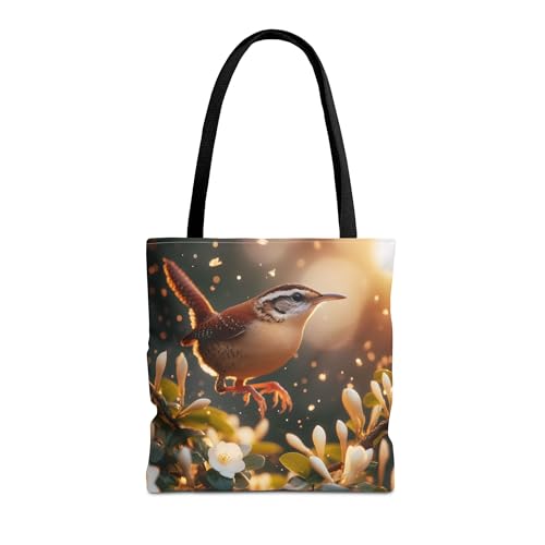Premium Carolina Wren Tote Bag with Reinforced Stitching – Winter Jasmine Design