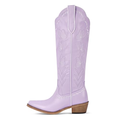 sexytag Butterfly Cowboy Boots for Women Embroidered Floral Cute Cowgirl Western Knee High Boots2