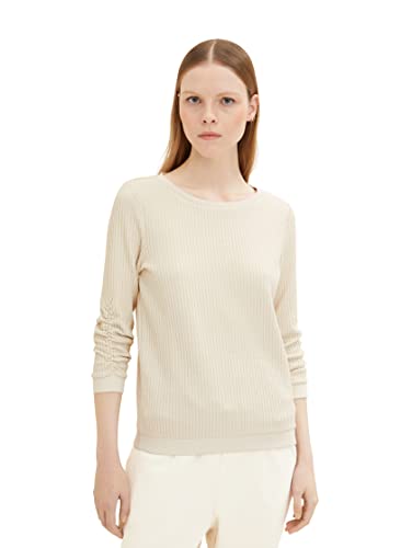 TOM TAILOR Denim Damen 1036955 Sweater mit Raffung, 10336-Light Cashew...