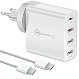 caricatore usb c da 48 w e cavo usb-c (2 m), caricatore rapido 4 porte quick charger pd 3.0 più volte compatibile con iphone 15, İpad, samsung, huawei, xiaomi, adattatore di alimentazione, usb a e