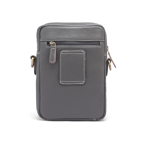 Goatter Genuine Leather Unisex Sling Cross-BodyBag Messenger Bag, Grey3