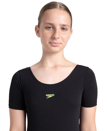 Image of Speedo Girl's Endurance+ Sleeved Essential U-Back Legsuit - Black & Hyper Yellow
