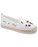 Karl Lagerfeld Paris Women's Michaela Slip On Espadrille Sandal with Pins Platform, Bright White, 9
