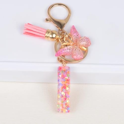 Image of GEOCARTER Lightweight Fashion Initial Letter Key Ring with Butterfly Pendant & Tassel, Stylish Purse Charm for Handbags, Car Keys, Gifts for Girls & Women