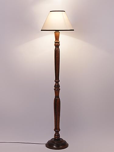 Image of Devansh White & Black Cotton conical Wooden Floor lamp -22