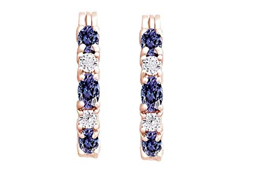 Blue Simulated Tanzanite and White Cubic Zirconia Hoop Earrings in14k Gold Over Sterling Silver