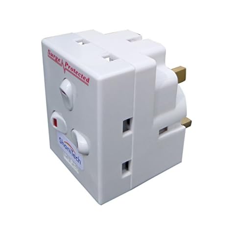 ShaniTech 3 way switched surge protected 13A adaptor 3 gang UK mains plug-in adapter with NEON switches Cover