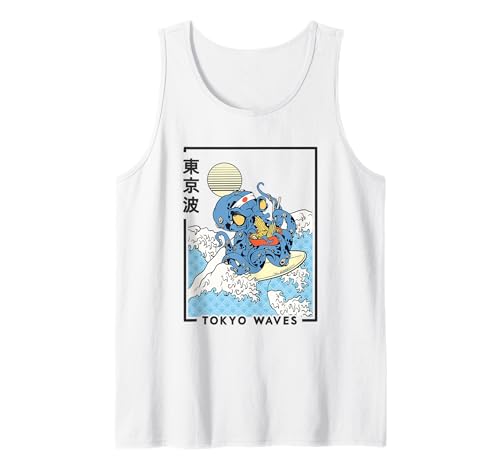 Octopus Eat Ramen Surfing Japanese Waves Kawaii Aesthetic Tank Top