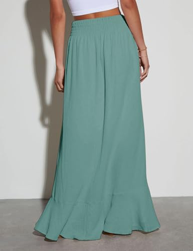 Image of Minclouse Women's Elastic Tie Waist Button Down Maxi Skirts Casual Loose Flowy Swing Slit Front Dress