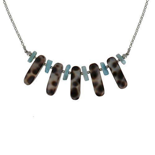Collier Larimar Argent 925 femme avec pendentif nacre tigrée Les Poulettes Bijoux