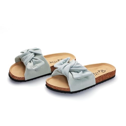Image of PepStep Slide Sandals for Women or Ladies Dressy Summer Casual, Cute Bow Tie Knot On Top Strap, Comfy Slip On Cork Foot Bed