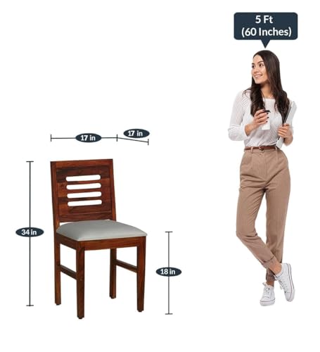 Image of Solid Sheesham Wood Urban Dining Chairs with Cushion Seat Set of Two for Dining Room | Study Room | Finish Color - Teak Finish |