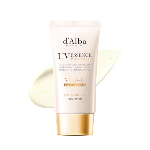 【d'Alba公式】ウォータフル UVエッセンス サンクリーム(50ml) Waterfull UV Essence Sun Cream - 化粧下地 日焼け止め 美容液 汗と水に強い ウォータープルーフ イージーウォッシャブル 一度に落とせる 紫外線 敏感肌 乾燥肌 低刺激 顔 全身用 ヴィーガン (50ml(ビタ))