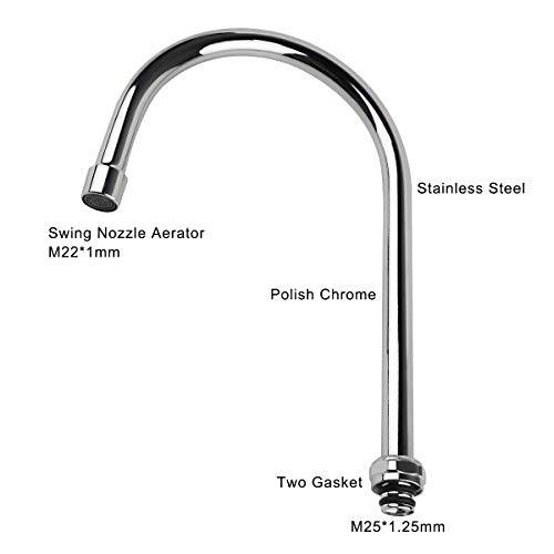 Kwode 6” Swivel Gooseneck Spout Replacement Kit For Commercial Kitchen Sink Faucet 360°Swing Spout With 2.2 Gpm Nozzle Chrome #TOP2