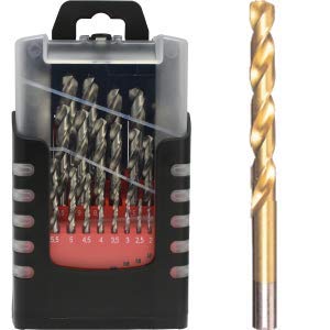 Set di 25 punte HSS rivestite TIN corte in scatola di plastica | DIN338, codolo cilindrico
