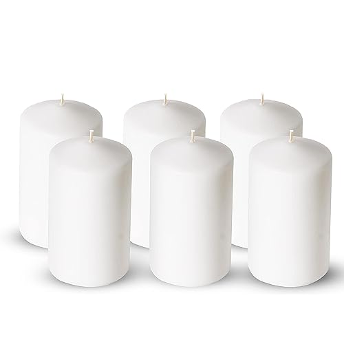Axiom – Pack of 6 Unscented Pillar Candles 3.15 x 5.50 Inches, Long 89 Hours Burning time - Smokeless Candles – Perfect for Weddings, Parties and Home Décor (White)