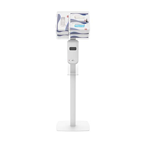 Image of Hand Sanitizing Station - CTA Premium Thin Profile Floor Stand Sanitizing Station and Heavy-Duty Secured Acrylic Glove & Mask Boxes with Automatic Soap and Hand Sanitizer Dispenser (SAN-CHK1W) - White