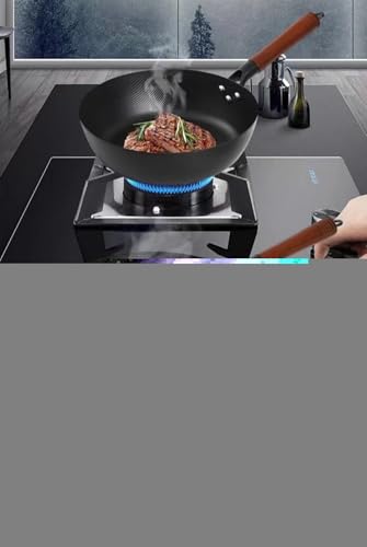 Dlwk ウォックパン錬鉄22cmインチ炒めフライパン伝統的な中国の焦げ付き防止パウウォック1人用調理用ウォック木製ハンドルと蓋付きクックトップ用ガス電気ストーブ