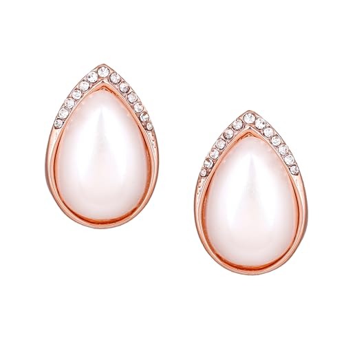 Estele Fashion Jewellery Rose Gold Plated Sophisticated Pearl Drop Designer Stud Earrings with White Crystals for Girls and Women-699/709-RG ER (B08CPSJB7F) Amazon Price History, Amazon Price Tracker